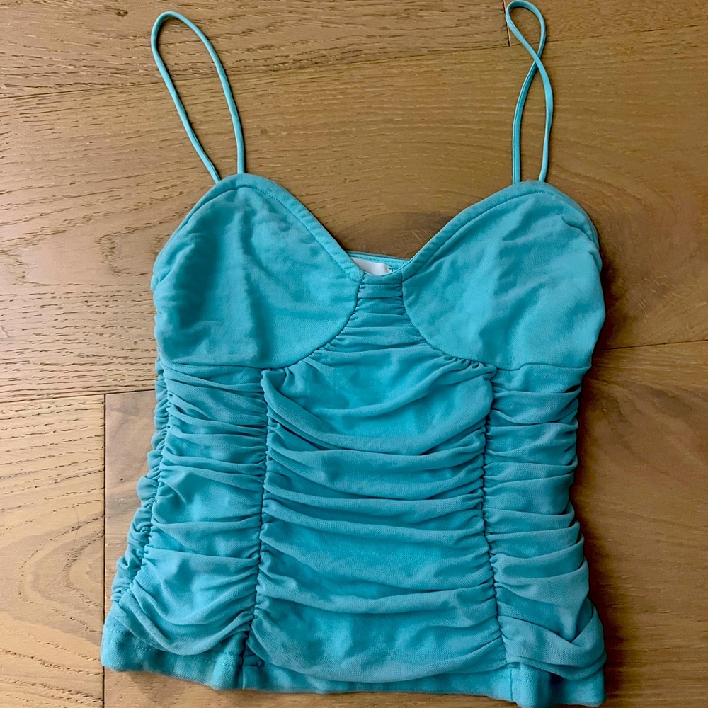 super down women’s small light blue tank top